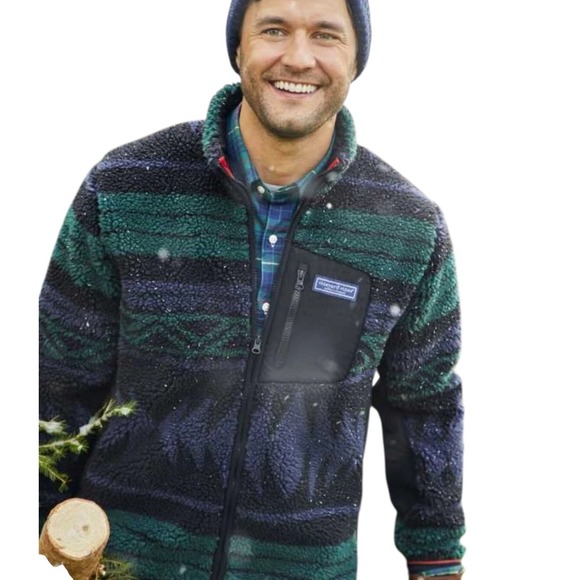 Vineyard Vines Men's Fleece Full Zip Sherpa Jacket in Tonal Nordic‎ M Outerwear